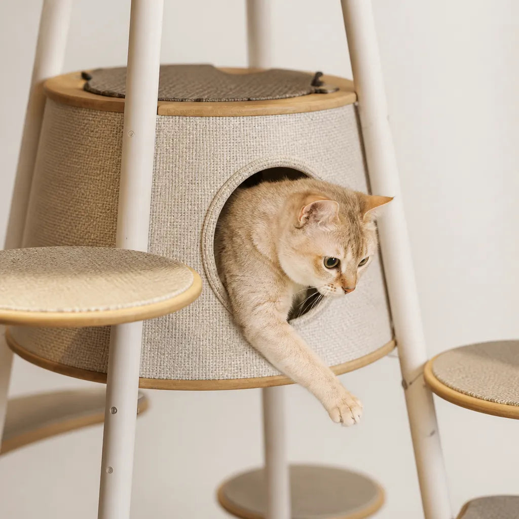 Kattengrot detail Jumping Cat Climbing Frame — sisal bekleding en houten platforms voor katten | Pelveta