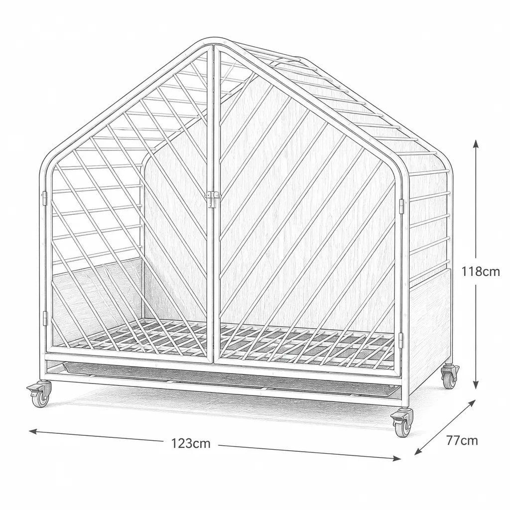 Maattekening Leaf Dog House Large – 123 x 77 x 118 cm hondenbench