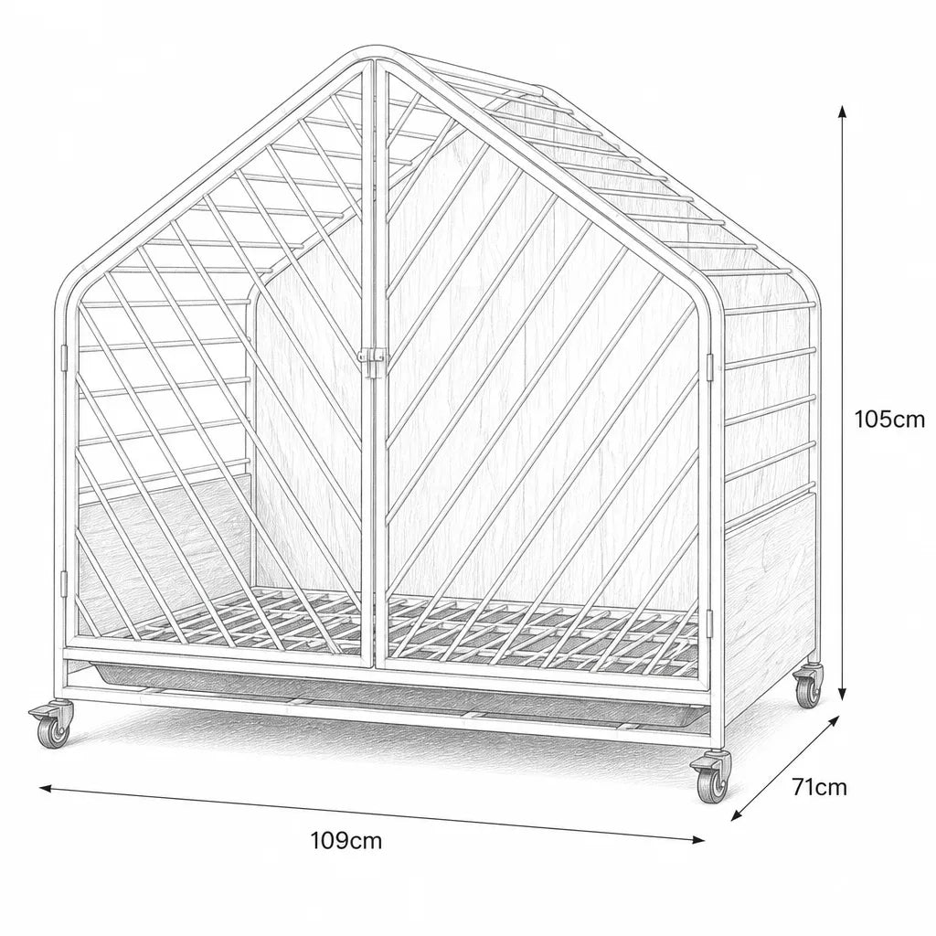 Maattekening Leaf Dog House Medium – 109 x 71 x 105 cm hondenbench