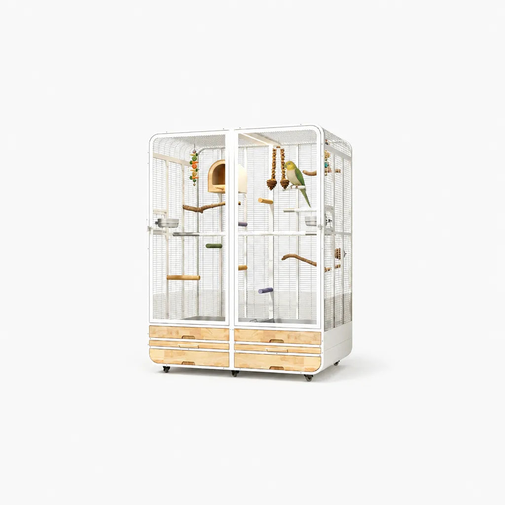Zhihuan Bird Villa vogelkooi met papegaai – ruime designkooi met zitstokken en speelgoed